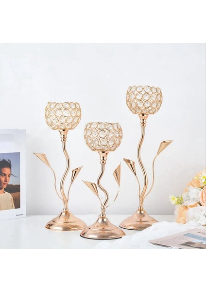 Altın Kristal Mum Tutucu Demir Çiçek Şeklinde Şamdan Küçük Vintage Candlestick Masa Merkezi Için Set M (Yurt Dışından) modelleri