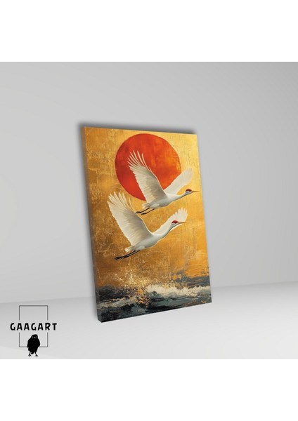 Tekli Dikey Kanvas Tablo Yağlı Boya Görünümlü Uçan Turna Kuşları fiyatları