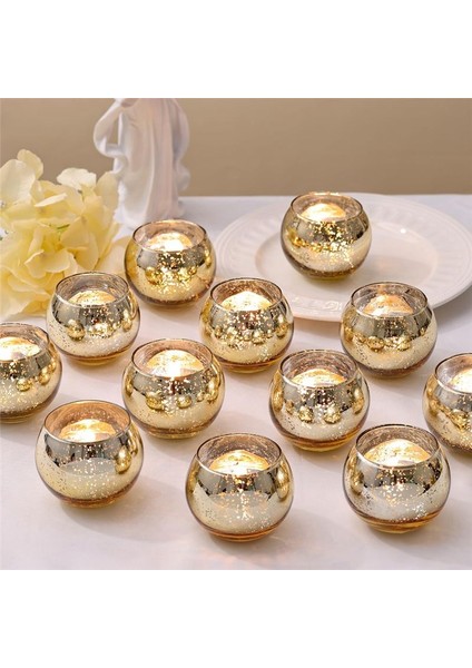 12PCS Altın Cıva Cam Adak Mum Tutucular Legant Gold Tealights Düğünler Için Mum Tutucular Prova Yemekleri (Yurt Dışından) modelleri
