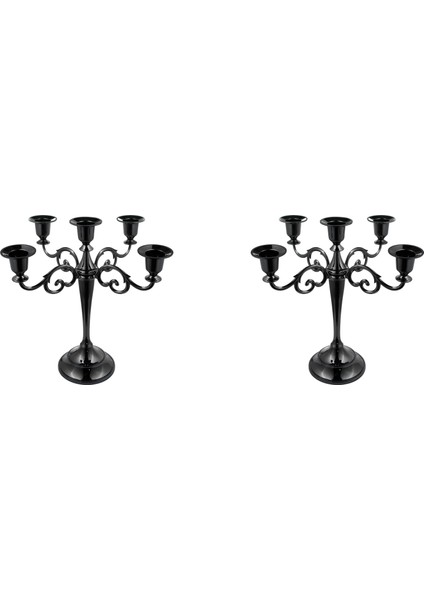 2x Siyah Metal Şamla 5 Silahlı Şamdan Gotik Şam Tutucuları Ev Dekoru Düğün Noel Kilisesi Partisi (Yurt Dışından)