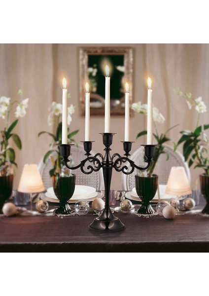 2x Siyah Metal Şamla 5 Silahlı Şamdan Gotik Şam Tutucuları Ev Dekoru Düğün Noel Kilisesi Partisi (Yurt Dışından) modelleri