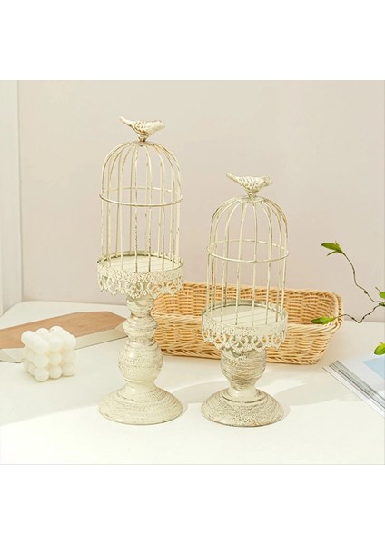 2pcs Retro Kuş Kafesi Mum Tutucu Metal Demir Sanat Şamdan Düğün Partisi Ev Masaları Centerpieces Dekorasyon Beyaz (Yurt Dışından) fırsatları