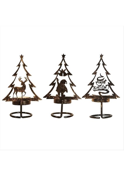 Metal Mum Tutucu Noel Matle Masa Merkez Parçası Ren Geyiği Noel Ağacı Santa Clau Akşam Yemeği Çay Işık Tutucu (Yurt Dışından)