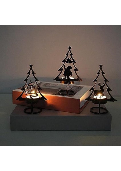 Metal Mum Tutucu Noel Matle Masa Merkez Parçası Ren Geyiği Noel Ağacı Santa Clau Akşam Yemeği Çay Işık Tutucu (Yurt Dışından) indirimleri