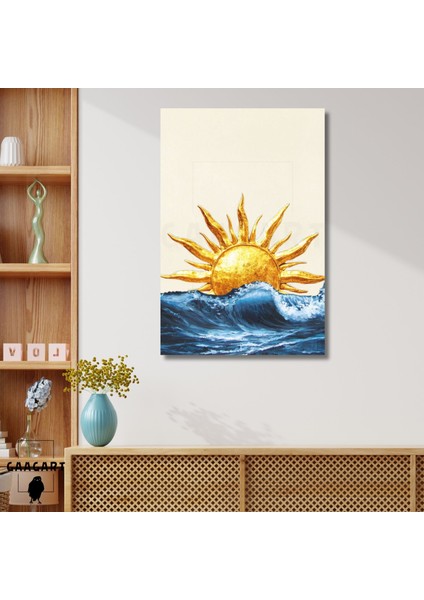 Tekli Dikey Kanvas Tablo Deniz Dalgası ve Güneş