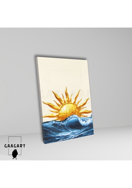 Tekli Dikey Kanvas Tablo Deniz Dalgası ve Güneş fiyatları