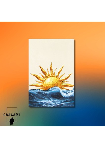 Tekli Dikey Kanvas Tablo Deniz Dalgası ve Güneş modelleri