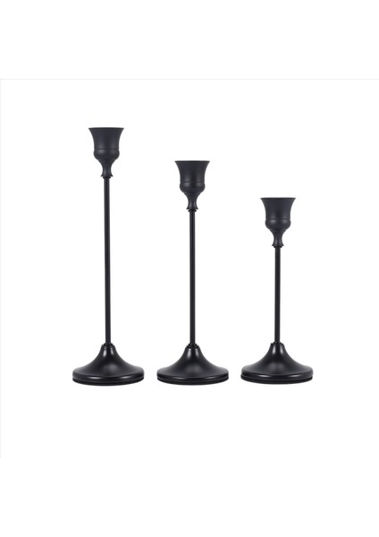 Konik Mum Tutucular Siyah Şamdan Seti 3 Mum Çubuğu Şömine Yemek Masası Için Uzun Tutucu Ev Dekorasyon (Yurt Dışından)