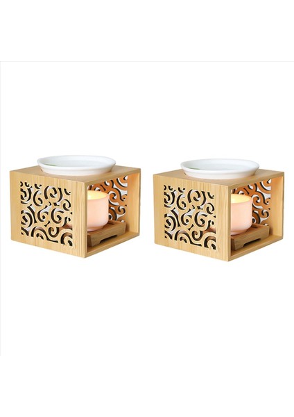 2x Ahşap Bambu Içi Boş Koku Lambası Yağ Fırını Aroma Brülör Mum Tutucusu Zarif Çekici Ev Ofis Dekorasyonu (Yurt Dışından)