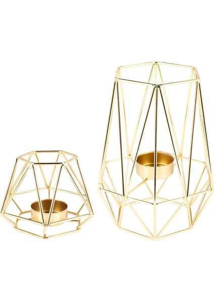 Oturma Odası ve Banyo Dekorasyonları Için 2 Altın Geometrik Metal Tealight Mum Tutucular - Düğün ve Yemek Odası Için Centerpieces Kahve Tarafı Masaları Dekor (Yurt Dışından)