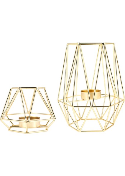 Oturma Odası ve Banyo Dekorasyonları Için 2 Altın Geometrik Metal Tealight Mum Tutucular - Düğün ve Yemek Odası Için Centerpieces Kahve Tarafı Masaları Dekor (Yurt Dışından) fiyatları