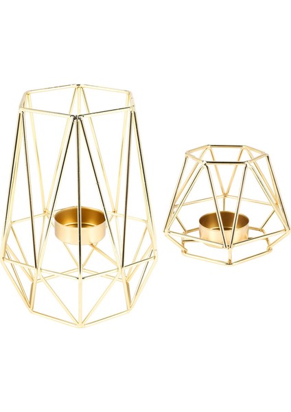 Oturma Odası ve Banyo Dekorasyonları Için 2 Altın Geometrik Metal Tealight Mum Tutucular - Düğün ve Yemek Odası Için Centerpieces Kahve Tarafı Masaları Dekor (Yurt Dışından) modelleri