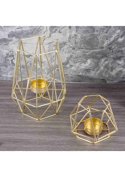 Oturma Odası ve Banyo Dekorasyonları Için 2 Altın Geometrik Metal Tealight Mum Tutucular - Düğün ve Yemek Odası Için Centerpieces Kahve Tarafı Masaları Dekor (Yurt Dışından) indirimleri