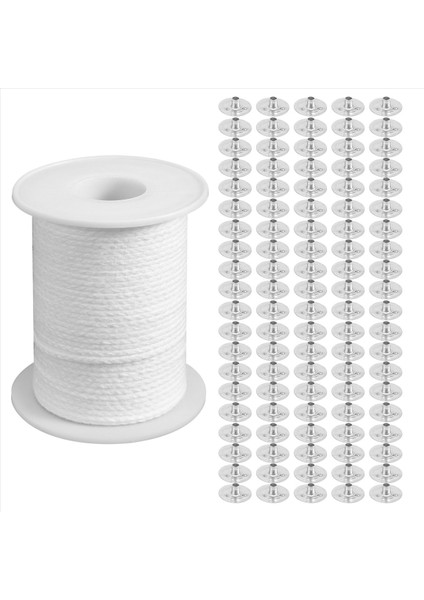 Mum Dıy Aletleri Seti 1 Rulo 200FT/61M Pamuklu Mum Fitil Çekirdek 100 Adet Mum Fitil Sürdürücü Mum Yapma Kiti (Yurt Dışından)