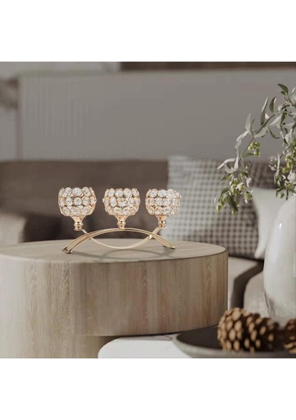 Üç Baş Kemer Köprü Mum Tutucu Avrupa Kristal Model Ev El Sanatları Masa Dekorasyon Mum Tutucu Altın (Yurt Dışından) modelleri