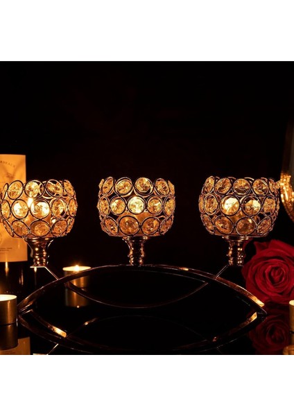 Üç Baş Kemer Köprü Mum Tutucu Avrupa Kristal Model Ev El Sanatları Masa Dekorasyon Mum Tutucu Altın (Yurt Dışından) fırsatları