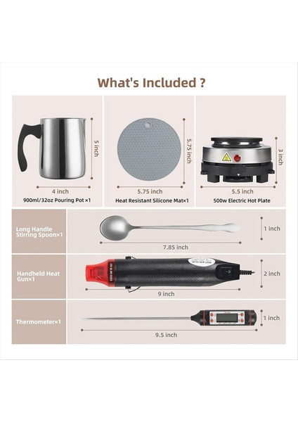 Mum Yapma Kit Malzemeleri Yeni Başlayanlar Için 900ML Pouring Pot Sürahi Heat Tabanca Termometre Mum Yapma Aksesuarları Ab Fişi (Yurt Dışından) fiyatları
