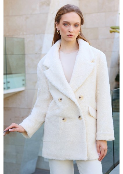 Ceket Yaka Düğmeli Teddy Kaban