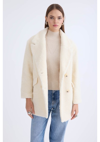 Ceket Yaka Düğmeli Teddy Kaban