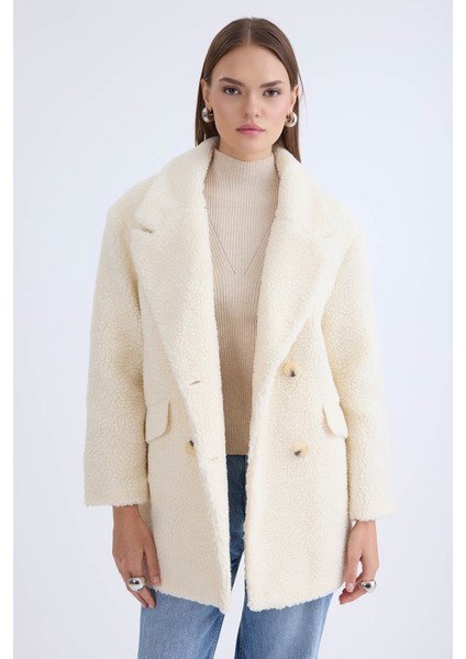Ceket Yaka Düğmeli Teddy Kaban
