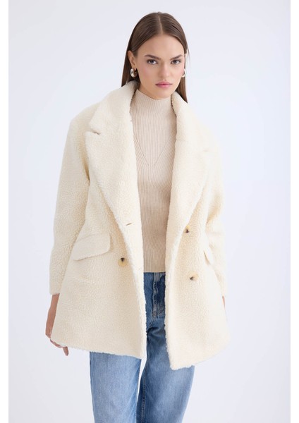 Ceket Yaka Düğmeli Teddy Kaban