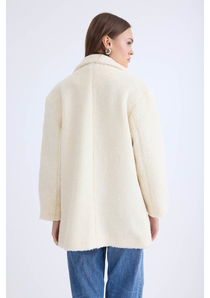 Ceket Yaka Düğmeli Teddy Kaban