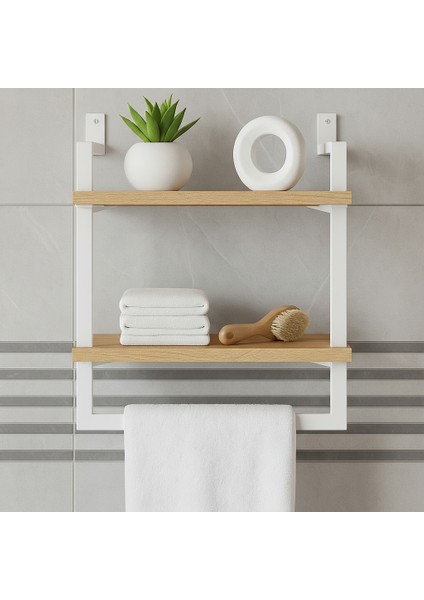 40x20 cm Banyo Rafı Duvara Monte Havluluk 2 Katlı Dekoratif Düzenleyici Organizer Beyaz Metal fiyatları
