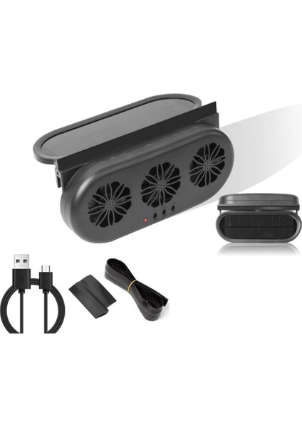 Güneş Enerjili Araba Egzoz Fanı 3 Kafa Elektrikli Araba Soğutma Fanı USB Şarj Pencere Ventilatörü Ön Arka Koltuk Radyatörü A (Yurt Dışından)