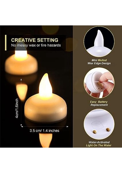 48 Alevsiz Su Mumları Yüzen Su Mumları Düğün Partisi Havuz Yemeği Mumları (Sarı Işık) (Yurt Dışından) modelleri