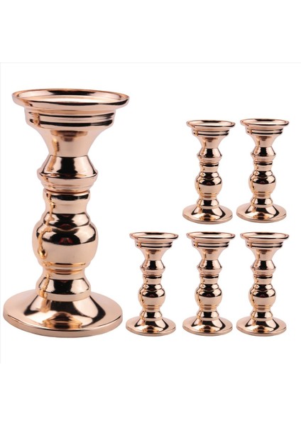 6x Candlestick Metal Pillar Mum Tutucular Düğün Centerpieces Mumlar Için Şamdan Tutucuları Stand Altın (Yurt Dışından)