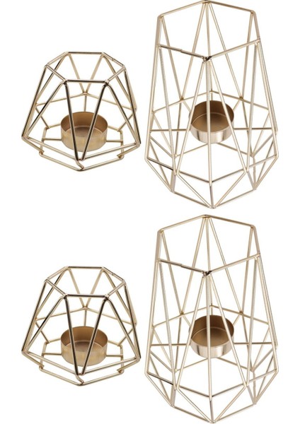 Oturma Odası ve Banyo Dekorasyonları Için 4 Altın Geometrik Metal Tealight Mum Tutucu Seti - Centerpieces (Yurt Dışından)