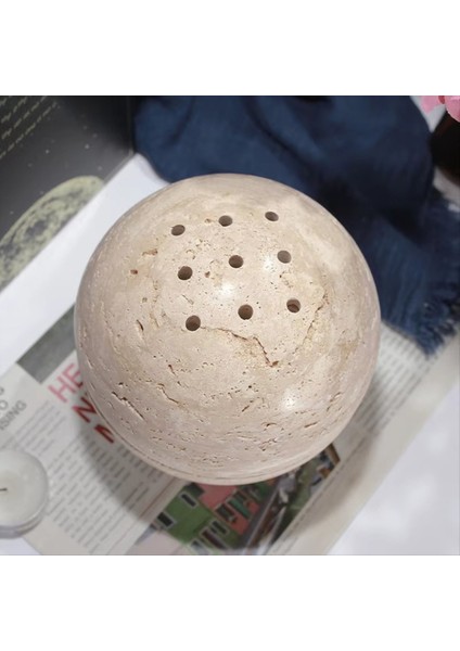 Bej Traverten Küresi Tütsü Brülör Doğal Mermer Taş Ev Dekorasyonu Dini Yuvarlak Süs A (Yurt Dışından) fırsatları