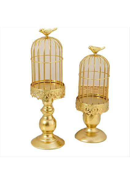 2pcs Retro Kuş Kafesi Mum Tutucu Metal Demir Sanat Şamdan Düğün Partisi Ev Masaları Centerpieces Dekorasyon Altın (Yurt Dışından)