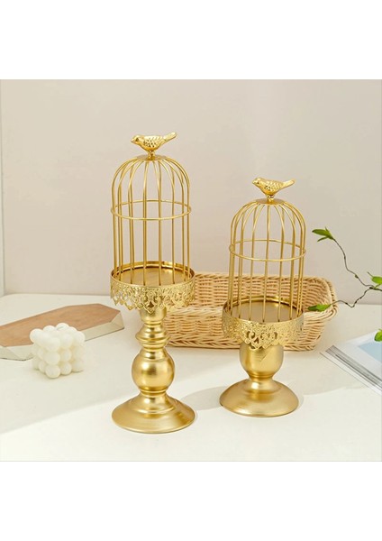 2pcs Retro Kuş Kafesi Mum Tutucu Metal Demir Sanat Şamdan Düğün Partisi Ev Masaları Centerpieces Dekorasyon Altın (Yurt Dışından) fiyatları