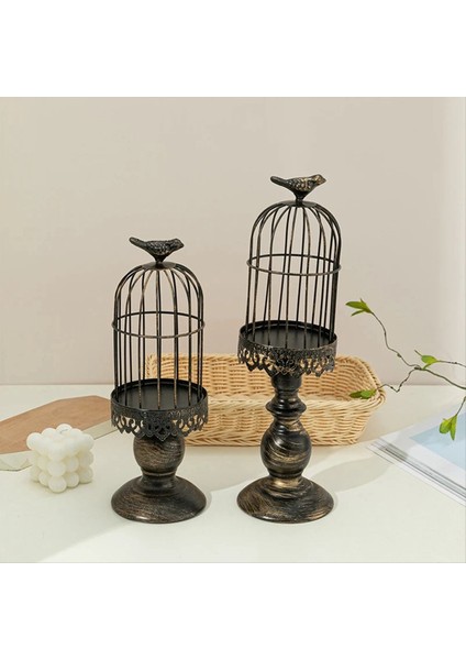 2pcs Retro Kuş Kafesi Mum Tutucu Metal Demir Sanat Şamdan Düğün Partisi Ev Masaları Centerpieces Dekorasyon Altın (Yurt Dışından) modelleri