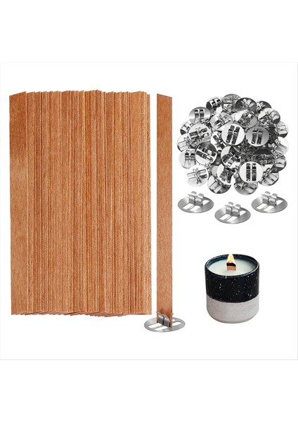 Ahşap Mum Fitiller Mum Yapımı Için 100 Ahşap Fitil Ahşap Fitiller+Mum Yapımı Için Metal Klipler Mum Diy Zanaat A (Yurt Dışından)