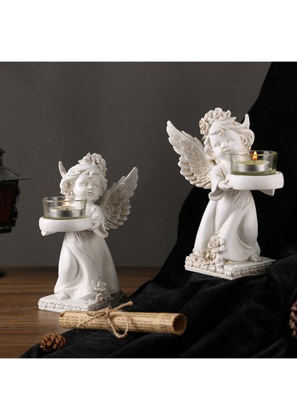 Retro Angel Candlestick Süsleri Reçine Ev Masa Üstü Mobilyalar Romantik Mum Işığı Akşam Yemeği Atmosfer Dekorasyonu B (Yurt Dışından) fiyatları