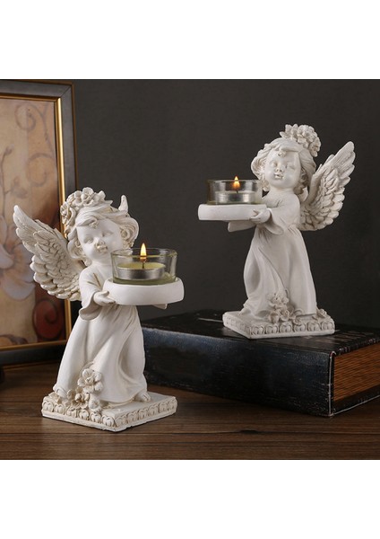Retro Angel Candlestick Süsleri Reçine Ev Masası Mobilyaları Romantik Mum Işığı Akşam Yemeği Atmosferi Dekorasyonu (Yurt Dışından) modelleri