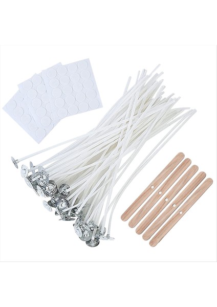 10CM Dökme Mum Fitiller Mum Fitil Çıkartmaları ve Ahşap Mum Fitil Merkezleme Cihazı ile 100 Adet (Yurt Dışından)