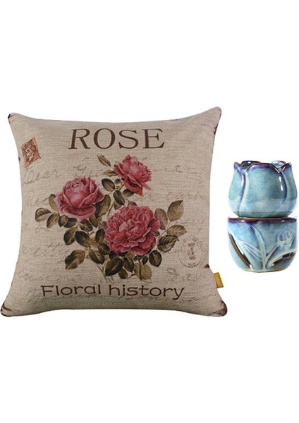 Vintage Floral/çiçek Keten Dekoratif Atma Yastık Kılıfı Aromaterapi Fırını Mum Lambası Dekorasyonu (Yurt Dışından)
