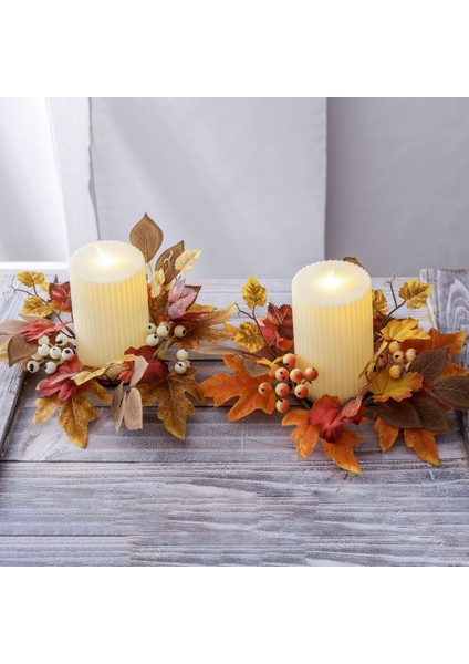 Mum Çelengi Şükran Günü Maple Yaprak Mum Çelenk Çilek Sonbahar Hasat Festivali Masa Merkez Parçası B (Yurt Dışından) fiyatları