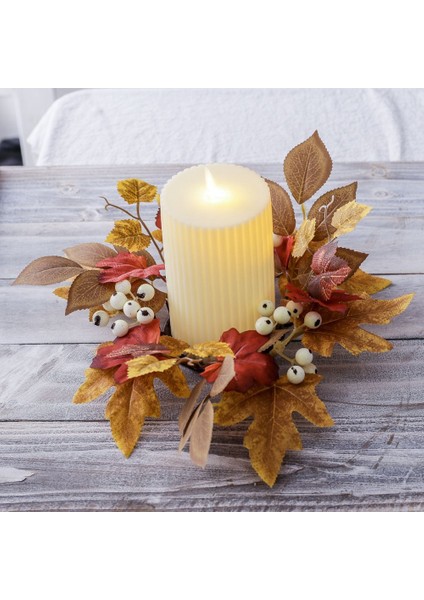 Mum Çelengi Şükran Günü Maple Yaprak Mum Çelenk Çilek Sonbahar Hasat Festivali Masa Merkez Parçası B (Yurt Dışından) modelleri