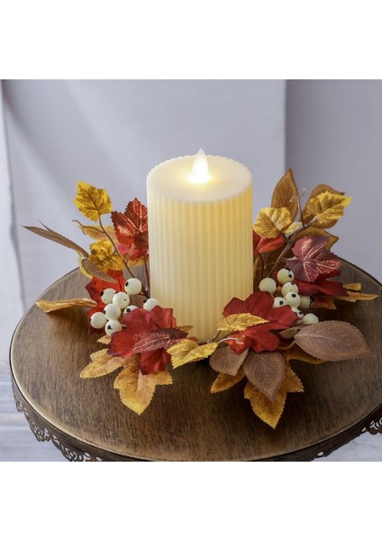 Mum Çelengi Şükran Günü Maple Yaprak Mum Çelenk Çilek Sonbahar Hasat Festivali Masa Merkez Parçası B (Yurt Dışından) fırsatları