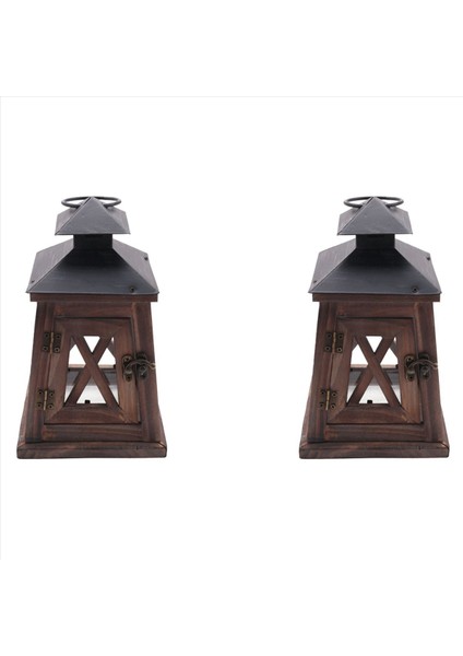 2x Rustik Ahşap Dekoratif Mum Fener Vintage Asma Mum Tutucu (Yurt Dışından)