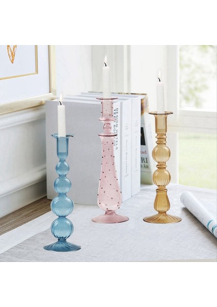 Romantik Cam Mum Tutucu Vintage Cam Şamdan Hidroponik Şeffaf Vazo Avrupa Tarzı Hediye Şeffaf Pembe (Yurt Dışından) indirimleri