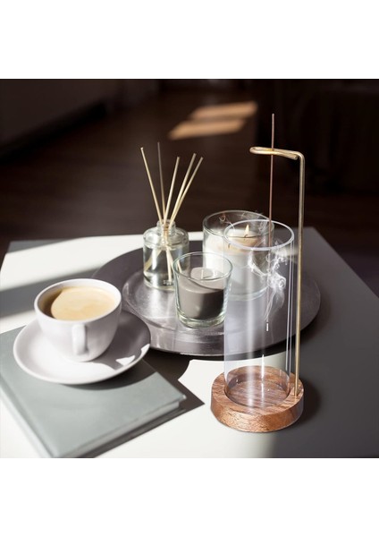 Tütsü Tutucu Insence Stick Tutucu Cam ile Uçan Tütsü Brülörü Kaymaz Ahşap Tepsi ve Pirinç Tütsü Çubuk Standı (Yurt Dışından) fırsatları