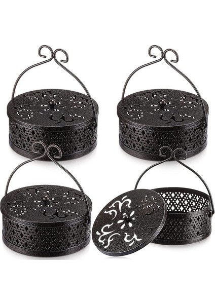 4pcs Tütsü Tutucu Bronz Retro Taşınabilir Asma Tütsü Brülör Tutucu Sap Yuvarlak Tütsü Tutucu Siyah (Yurt Dışından)