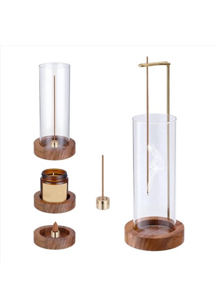 2x Incece-Stick Tutucu Cam ile Uçan Tütsü Brülörü Kaymaz Ahşap Tepsi ve Pirinç Tütsü Çubuk Standı (Yurt Dışından) indirimleri