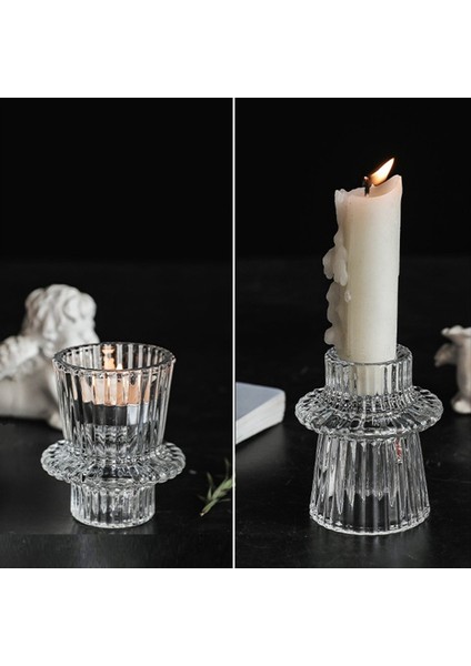 Cam Mum Tutucular Konik Şamdan Tutucu 2 Farklı Boyutlar Modern Yivli Tasarım Mum Tutucu Düğün Dekoru A (Yurt Dışından) modelleri