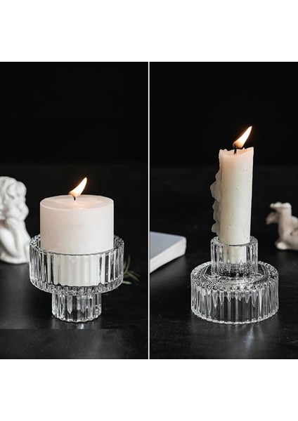 Cam Mum Tutucular Konik Şamdan Tutucu 2 Farklı Boyutlar Modern Yivli Tasarım Mum Tutucu Düğün Dekoru A (Yurt Dışından) indirimleri
